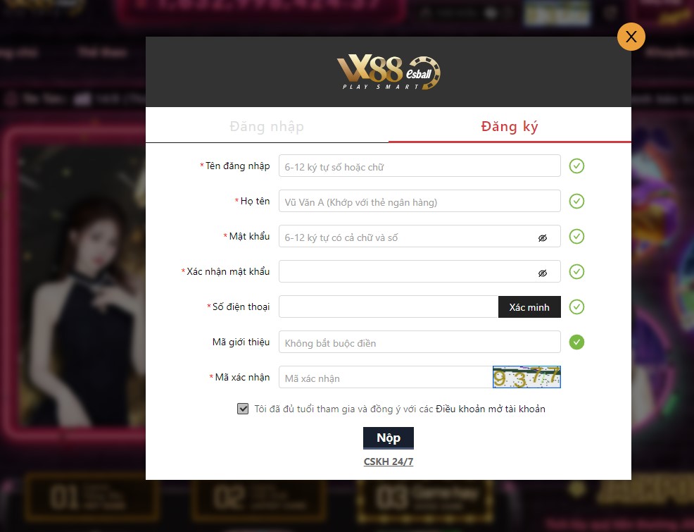 VX88 đăng ký tài khoản